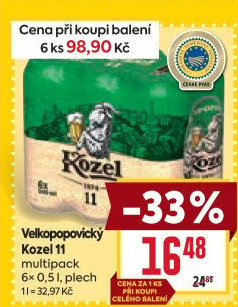 Pivo světlý ležák 11° Medium Velkopopovický Kozel