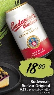 Pivo světlý ležák Original Budweiser Budvar