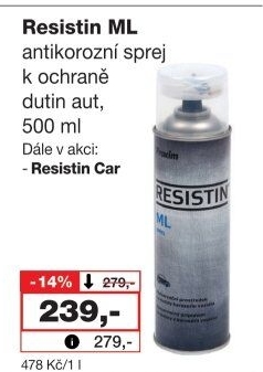 Antikorozní sprej k ochraně dutin aut Resistin ML Proxim