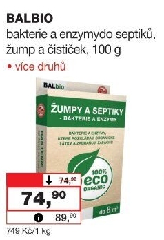 Přípravek Bakterie do žump a septiků BALbio