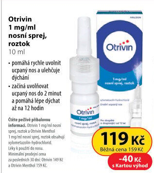 Nosní sprej 1 mg/ml Uvolní ucpaný nos Otrivin