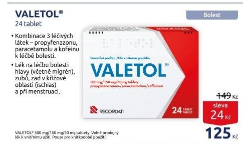 Tablety proti horečce a bolesti Valetol