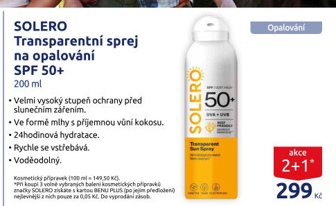 Transparentní sprej na opalování SPF 50+ Solero
