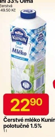 Mléko čerstvé Mlékárna Kunín - 1,5% polotučné