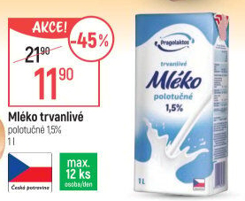 Mléko trvanlivé Pragolaktos- 1,5% polotučné