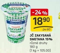 Smetana zakysaná Jihočeská Madeta 15%