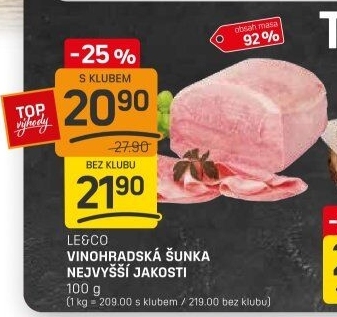 Šunka vinohradská nejvyšší jakosti LE&amp