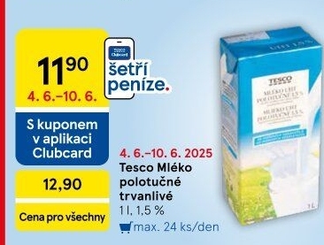 Mléko trvanlivé Tesco - 1,5% polotučné