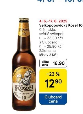 Pivo světlé výčepní 10°Velkopopovický Kozel