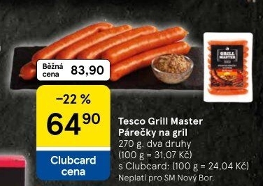 Párečky na gril Grill Master Tesco