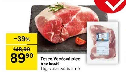 Vepřová plec bez kosti Tesco