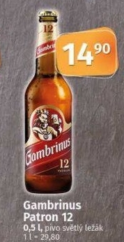 Pivo světlý ležák 12° Patron Gambrinus