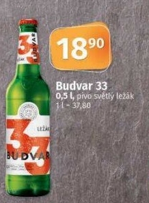 Pivo světlý ležák 33 Budweiser Budvar