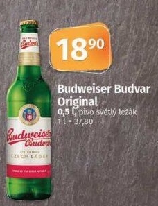 Pivo světlý ležák Original Budweiser Budvar