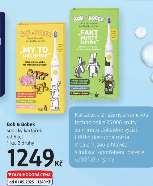 Dětský sonický zubní kartáček Bob a Bobek