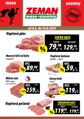 akční leták ZEMAN maso - uzeniny 9.6.2025-14.6.2025