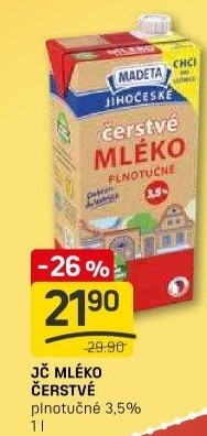 Mléko čerstvé lahodné Jihočeské Madeta - 3,5% plnotučné