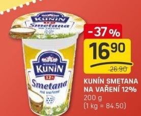 Smetana na vaření Mlékárna Kunín 12%