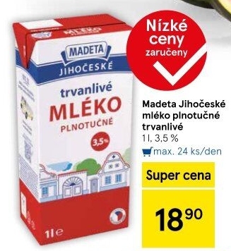 Mléko trvanlivé Jihočeské Madeta - 3,5% plnotučné