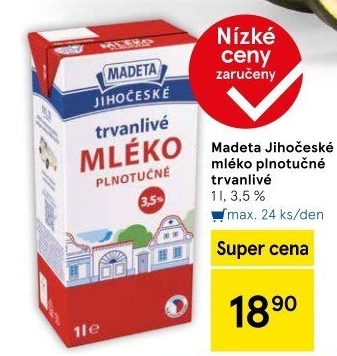 Mléko trvanlivé Jihočeské Madeta - 3,5% plnotučné
