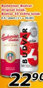 Pivo světlý ležák Original Budweiser Budvar