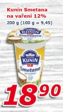 Smetana na vaření Mlékárna Kunín 12%