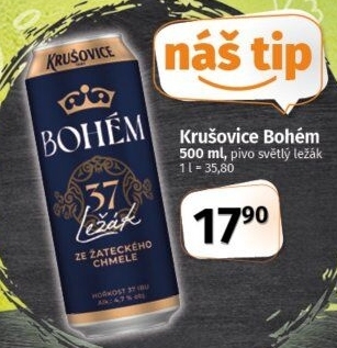 Pivo světlý ležák Bohém Krušovice