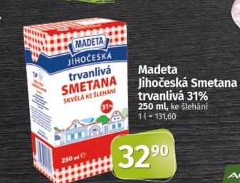 Smetana ke šlehání trvanlivá Jihočeská Madeta 31%