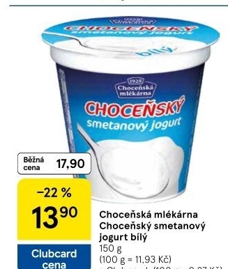Bílý jogurt smetanový Choceňský