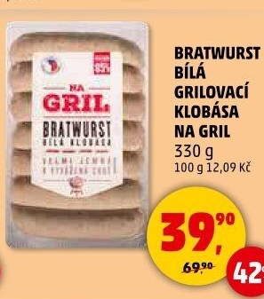 Klobása bílá grilovací bratwurst Na gril Penny