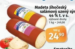 Sýr uzený salámový 44% Jihočeský Madeta