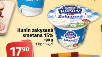Zakysaná smetana Mlékárna Kunín 15%