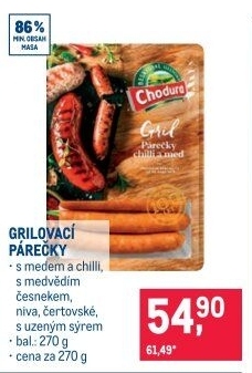 Párečky grilovací s chilli a medem Beskydské uzeniny Chodura