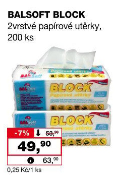 Papírové utěrky block 2vrstvé BALsoft