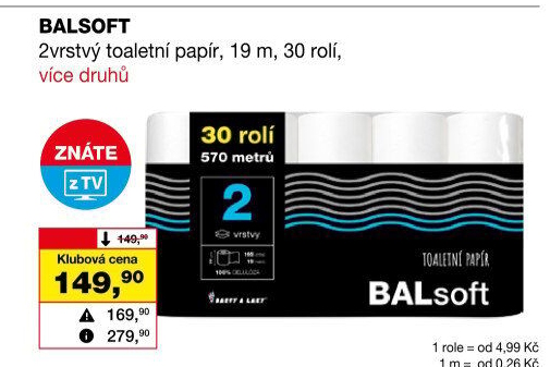 Toaletní papír 2vrstvý BALsoft