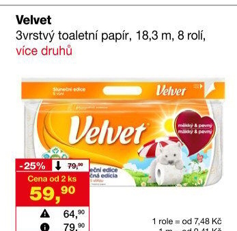 Toaletní papír 3vrstvý Velvet