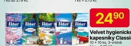 Kapesníčky papírové 3vrstvé Velvet