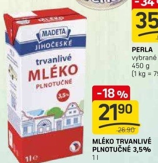 Mléko trvanlivé Jihočeské Madeta - 3,5% plnotučné