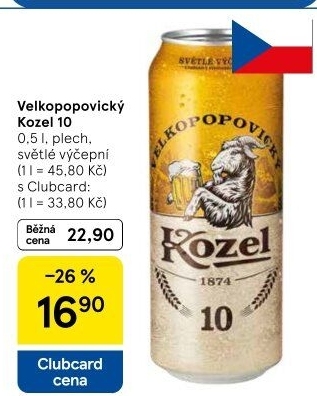 Pivo světlé výčepní 10°Velkopopovický Kozel