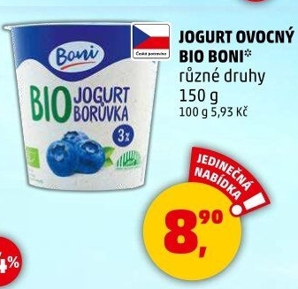 Jogurt ochucený bio Boni