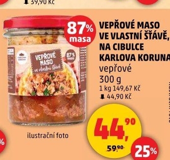 Maso vepřové ve vlastní šťávě ve sklenici Karlova Koruna