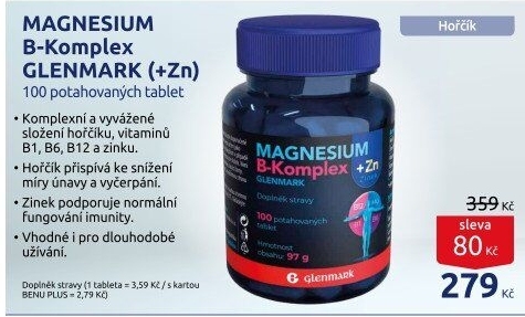 Doplněk stravy Magnesium B-komplex se zinkem Glenmark