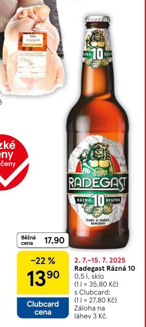 Pivo světlé výčepní Rázná 10° Radegast
