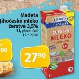Mléko čerstvé lahodné Jihočeské Madeta - 3,5% plnotučné