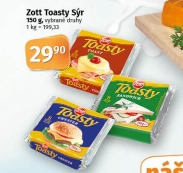 Sýr tavený plátky Toasty Zott