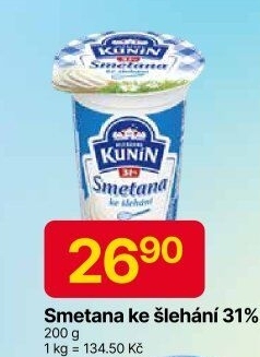 Smetana ke šlehání Mlékárna Kunín 31%