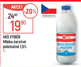 Mléko čerstvé Váš Výběr- 1,5% polotučné