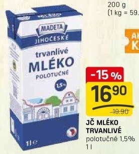 Mléko trvanlivé Jihočeské Madeta - 1,5% polotučné