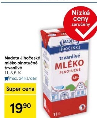 Mléko trvanlivé Jihočeské Madeta - 3,5% plnotučné