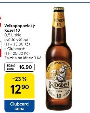 Pivo světlé výčepní 10°Velkopopovický Kozel